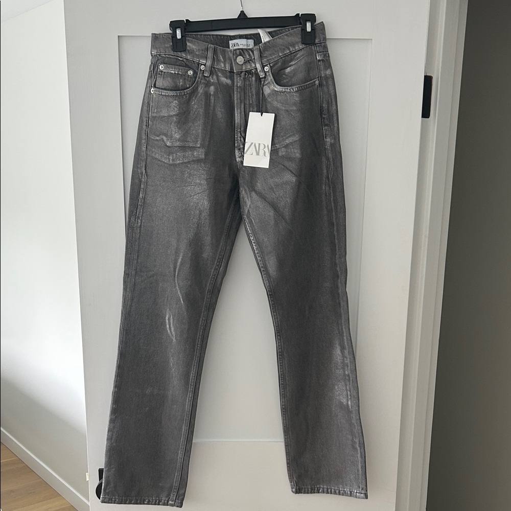 Zara Mid-Rise Straight Leg Foil Jean (nwt)